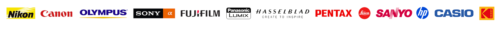 Nikon, Canon, Olympus, Sony, Fujifilm, Panasonic Lumix, Hasselblad, Pentax, Leica, Sanyo, HP, Casio ve Kodak gibi dijital kamera markaları