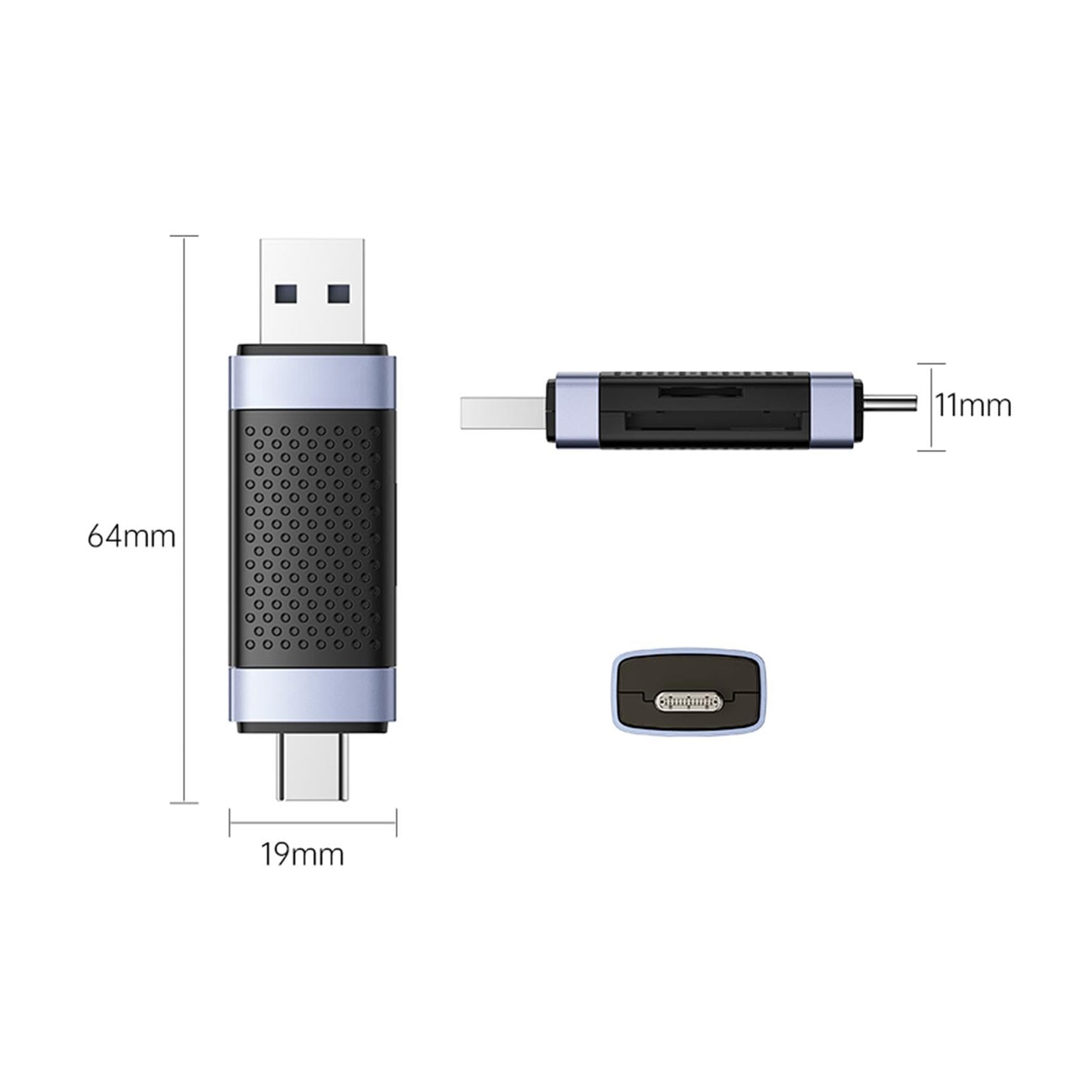 Type-C and USB 2.0 SD-MicroSD TF Card Reader