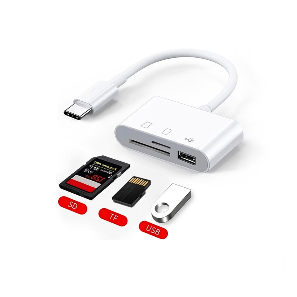 USB-C 3'ü 1 Arada Kart Okuyucu — SD / MicroSD / USB arka görünüm | RetroCameraLand