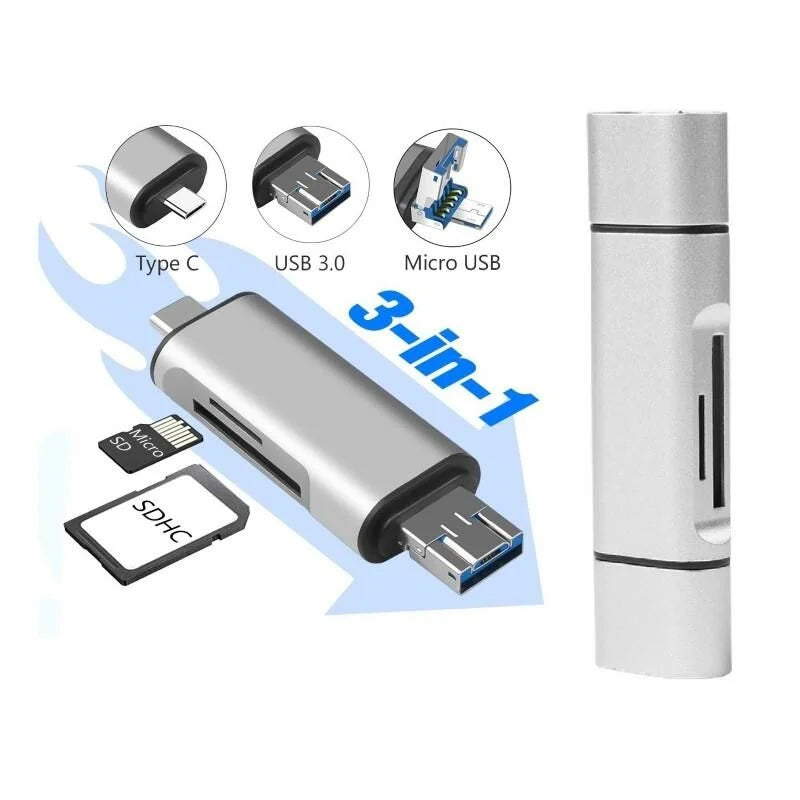 Type-C ve USB 2.0 SD-MicroSD TF Kart Okuyucu